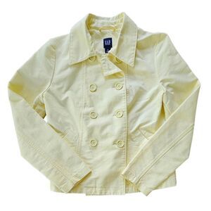Vtg GAP Women's Sz M Pastel Yellow Pea Coat Jacket Double Breasted 100% Cotton